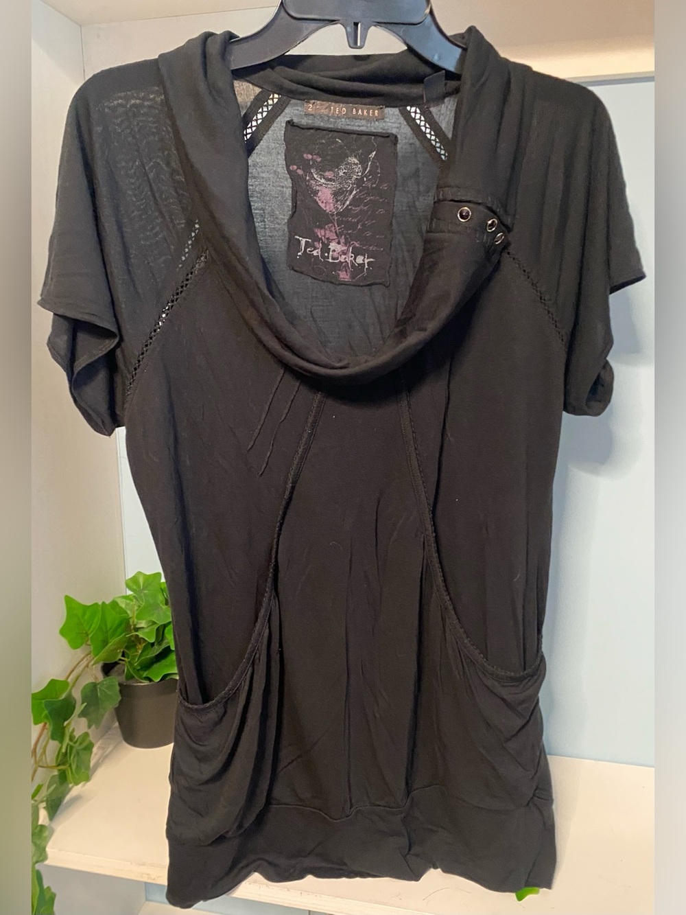 Ted Baker cowl neck top vintage grunge lightweight knit medium black